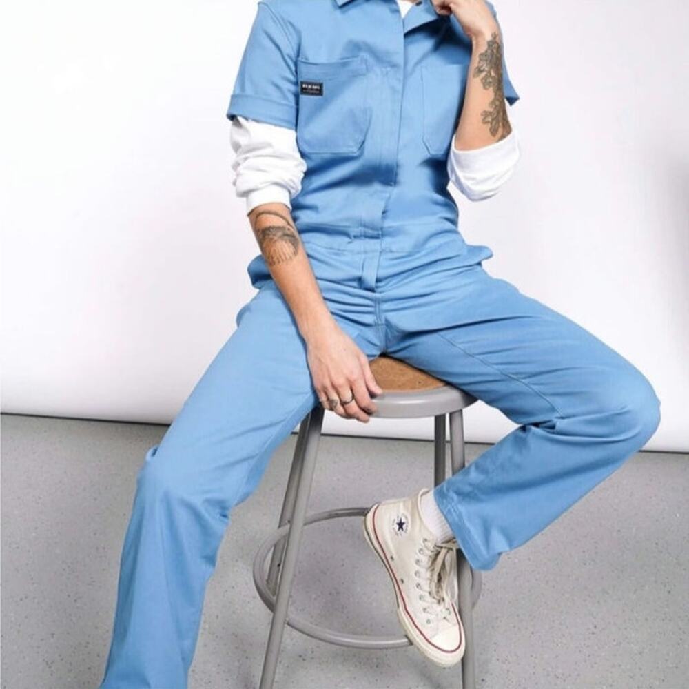 Wildfang The Essential Coverall Utility Jumpsuit Short Sleeve Blue Sky XS NWT